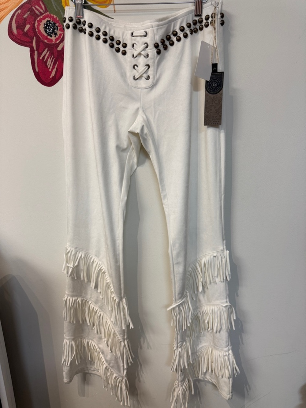 New Double D Ranch White Fringe 34" Inseam Pants, 8